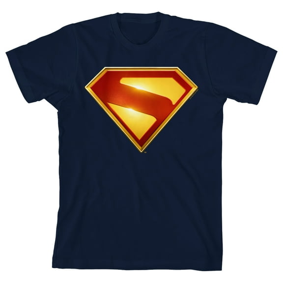 Superman Logo Youth Navy Crew Neck Short Sleeve T-shirt-Small