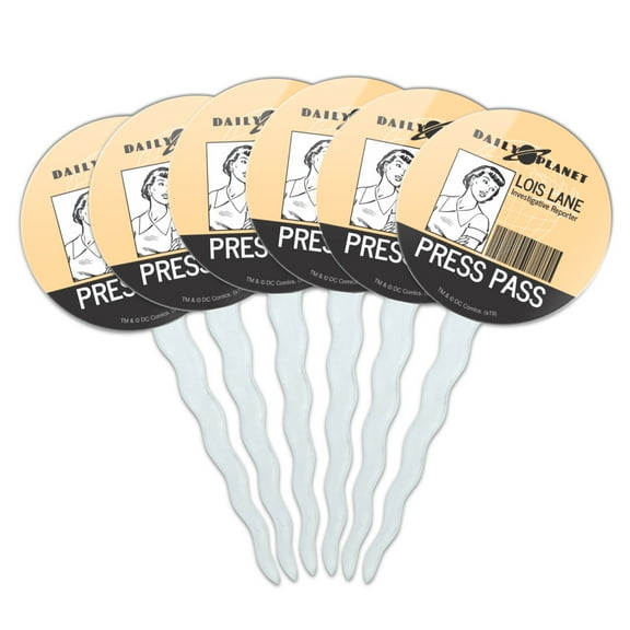 Superman Lois Lane Press Pass Cupcake Picks Toppers Decoration Set of 6