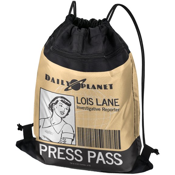 Superman Lois Lane Press Pass Drawstring Backpack Sports Bag Sackpack 17" x 13", Perfect for Gym, Yoga or Practice