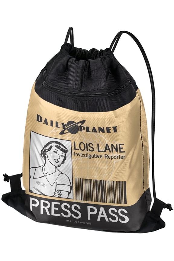 Superman Lois Lane Press Pass Drawstring Backpack Sports Bag Sackpack 17" x 13", Perfect for Gym, Yoga or Practice