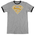 thumbnail image 1 of Superman Lt Orange & White Shield Adult Ringer T-Shirt Heather Black, 1 of 1