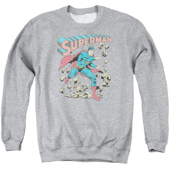 Superman Mad At Rocks Adult Crewneck Sweatshirt Athletic Heather