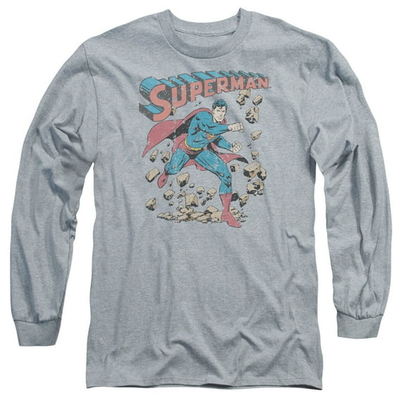 Superman Mad At Rocks Long Sleeve Adult 18/1 T-Shirt Athletic Heather