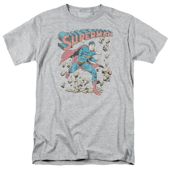 DC Comics - Superman - Mad At Rocks - Adult Unisex Short Sleeve T-Shirt - Gray