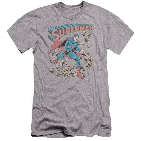 Superman Mad At Rocks Premium Adult Slim Fit 30/1 T-Shirt Athletic Heather