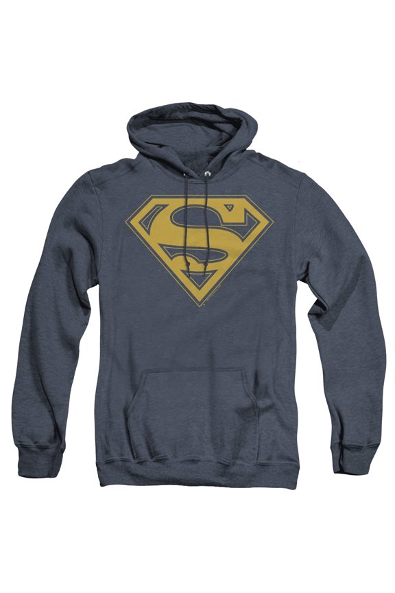 Superman Maize & Blue Shield Adult Heather Hoodie Sweatshirt Navy