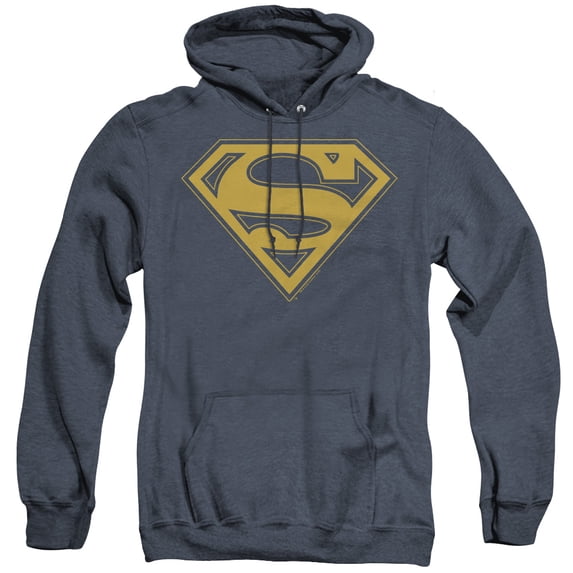 Superman Maize & Blue Shield Adult Heather Hoodie Sweatshirt Navy