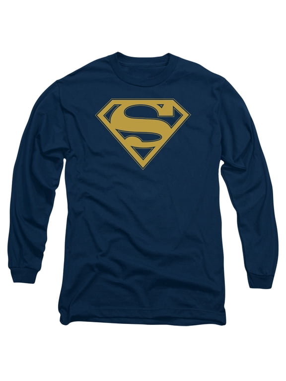 Superman Maize & Blue Shield Long Sleeve Adult 18/1 T-Shirt Navy
