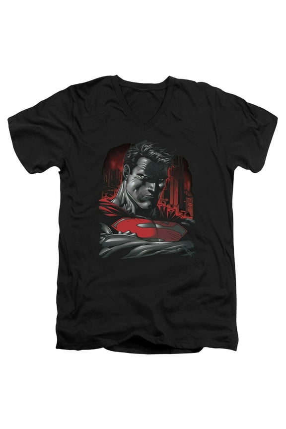 Superman Man Of Steel Adult V-Neck T-Shirt Black