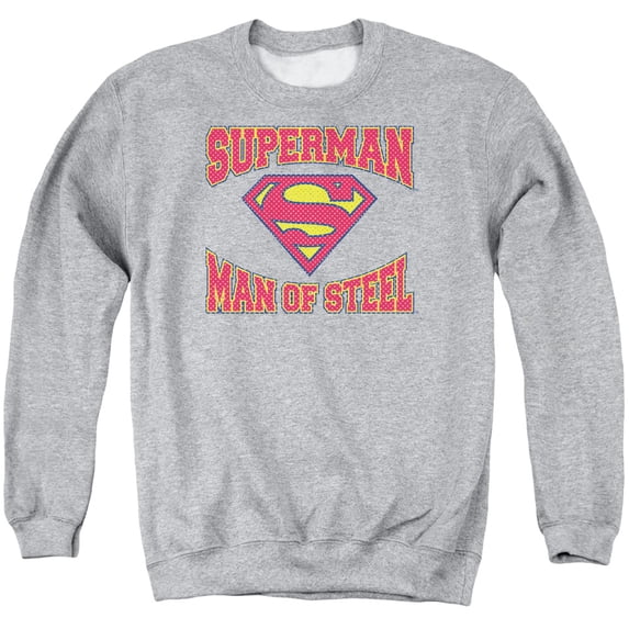 Superman Man Of Steel Jersey Adult Crewneck Sweatshirt Athletic Heather