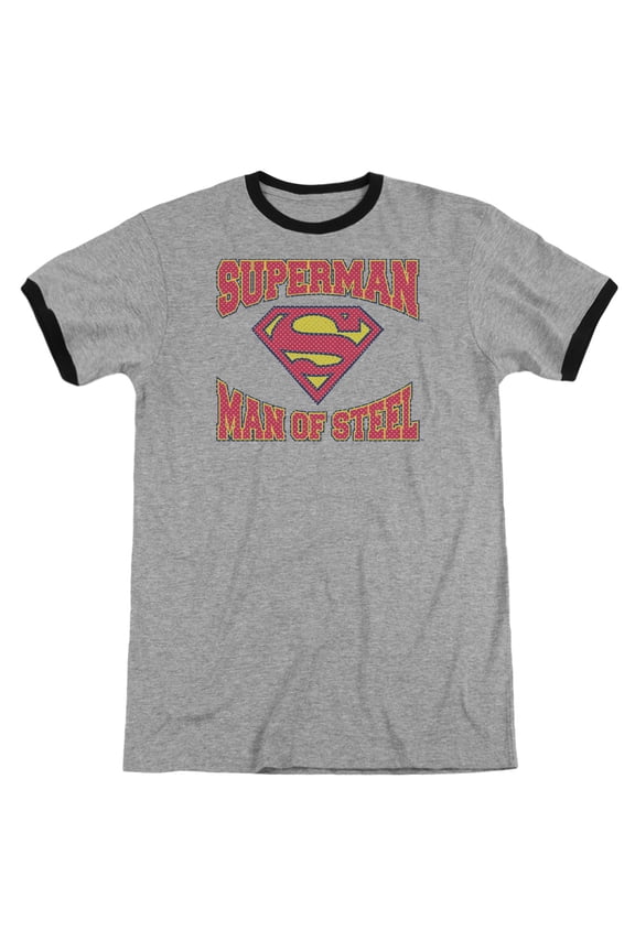 Superman Man Of Steel Jersey Adult Ringer T-Shirt Heather Black