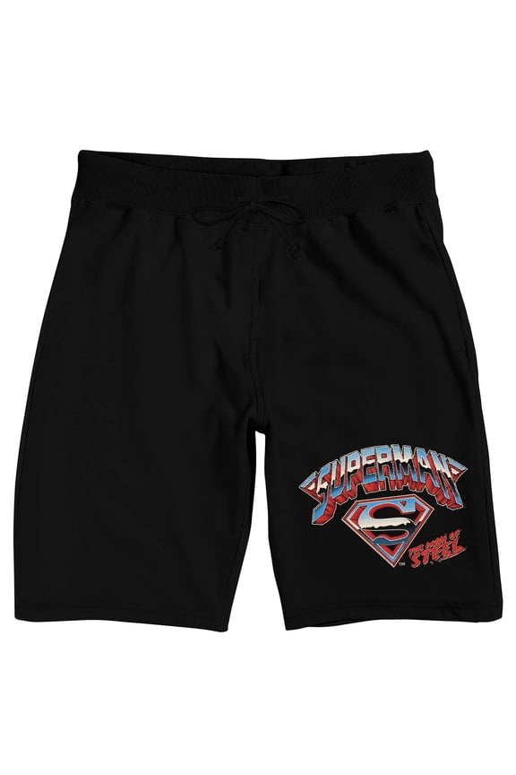 Superman Man Of Steel Logo Men's Black Sleep Pajama Shorts-Small