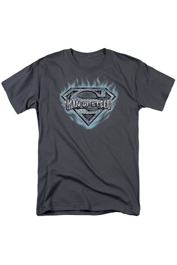 Superman Man Of Steel Shield Adult 18/1 T-Shirt Charcoal