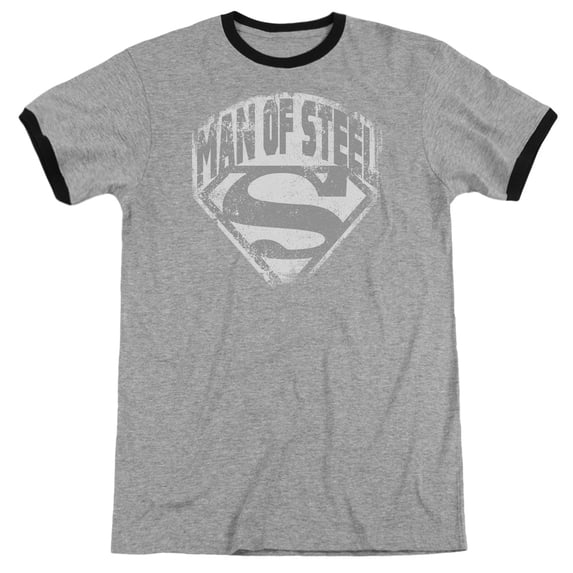 Superman Man Of Steel Shield Adult Ringer T-Shirt Heather Black