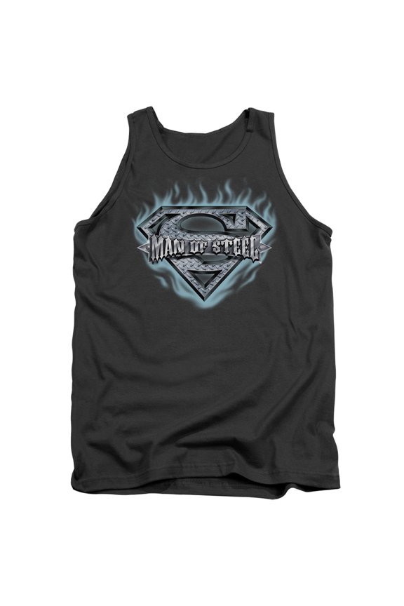 Superman Man Of Steel Shield Adult Tank Top Charcoal