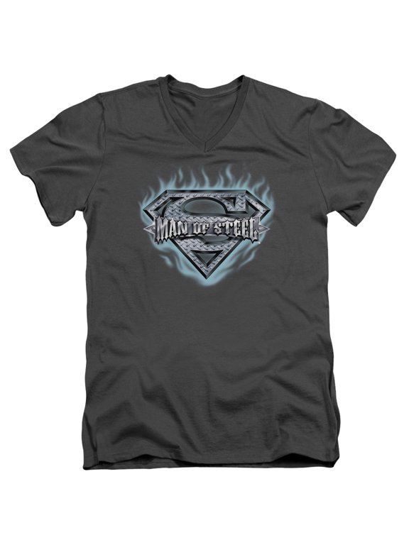 Superman - Man Of Steel Shield - Slim Fit V Neck Shirt - Medium