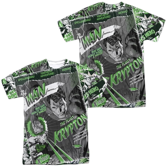 Superman Man from Krypton Unisex Adult Sublimated Costume T Shirt (Front/Back), Small Multicolor
