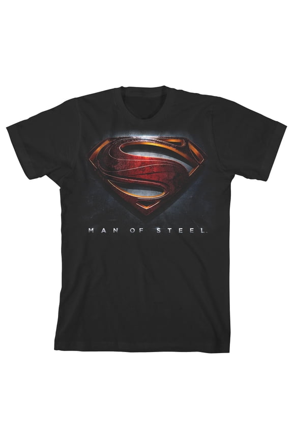 Superman Man of Steel 3D Logo Boy's Charcoal T-shirt-X-Small