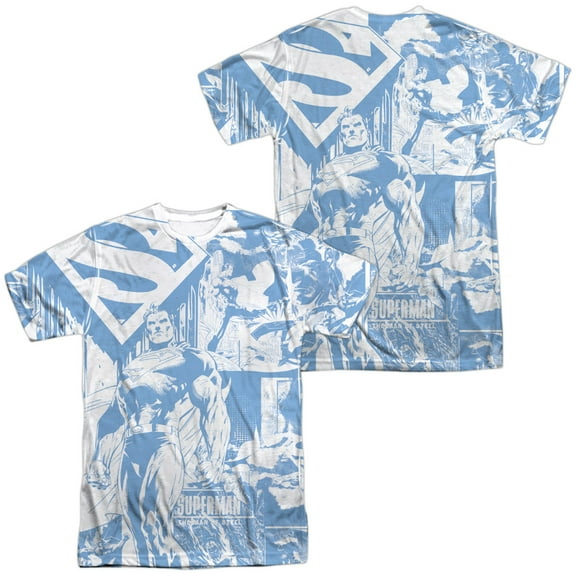 Superman Man of Steel Collage Unisex Adult Sublimated Costume T Shirt (Front/Back), X-Large