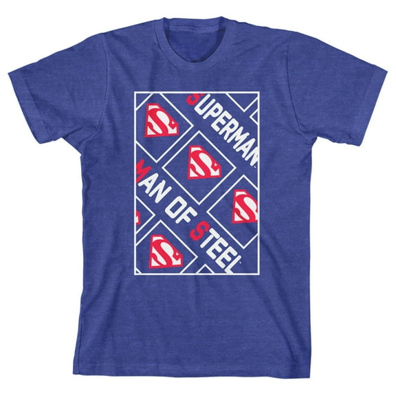 Superman Man of Steel Comic Book Logo Boy's Royal Blue T-shirt-M