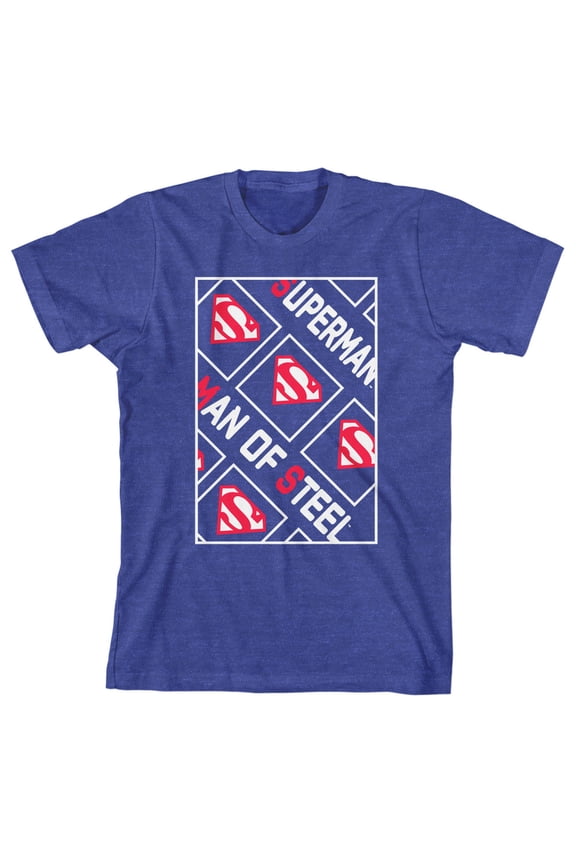 Superman Man of Steel Comic Book Logo Boy's Royal Blue T-shirt-XL