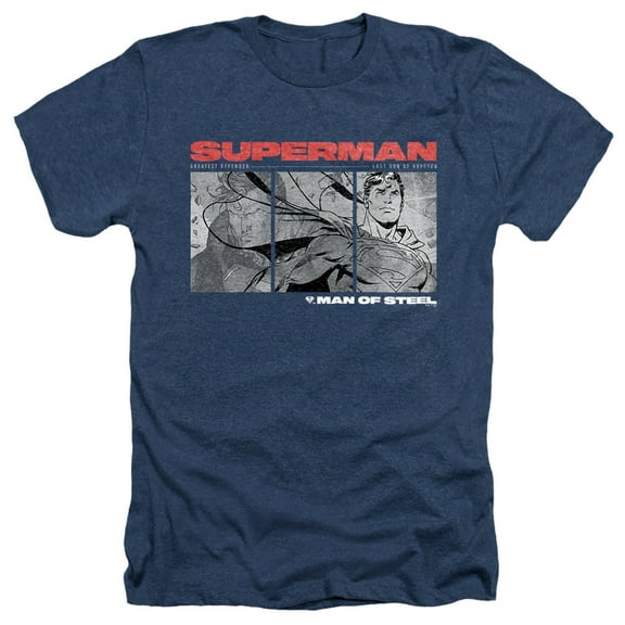 Superman Man of Steel Comic Unisex Adult Heather T Shirt, Navy Heather, Small
