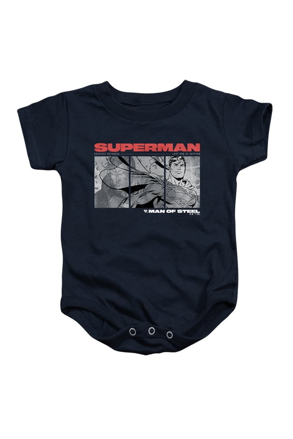 Superman Man of Steel Comic Unisex Infant Snap Suit for Baby, Navy, Small