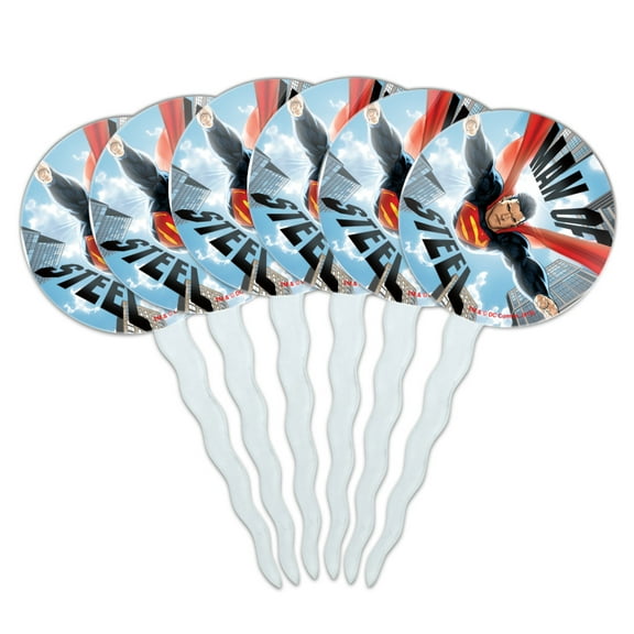Superman Man of Steel Cupcake Picks Toppers Decoration Set of 6
