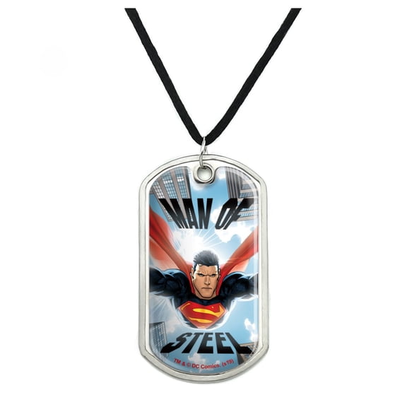 Superman Man of Steel Military Dog Tag Pendant Necklace with Cord