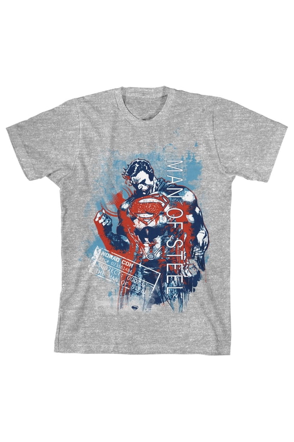 Superman Man of Steel Serious Pose Boy's Athletic Heather T-shirt-X-Large