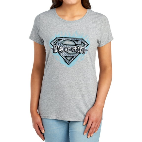 Superman Man of Steel Shield Women's T Shirt, Athletic Heather, 2X-Large
