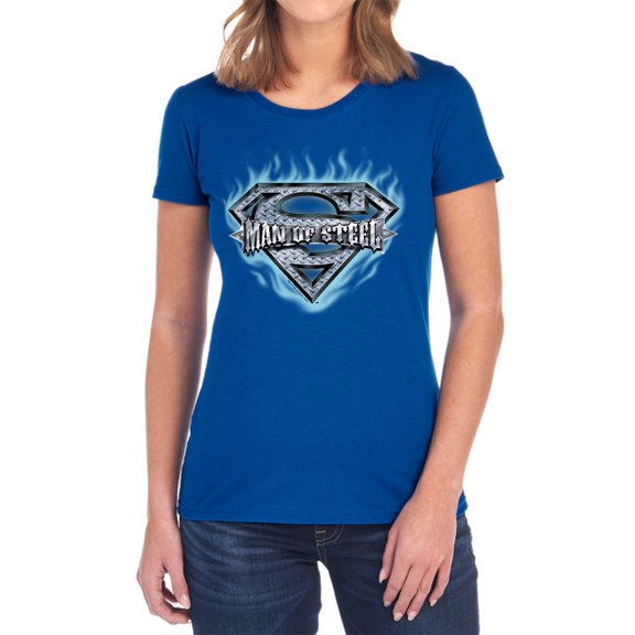 Superman Man of Steel Shield Women's T Shirt, Royal, Large