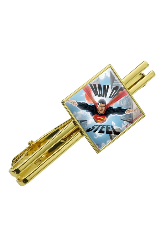 Superman Man of Steel Square Tie Bar Clip Clasp Tack- Silver or Gold