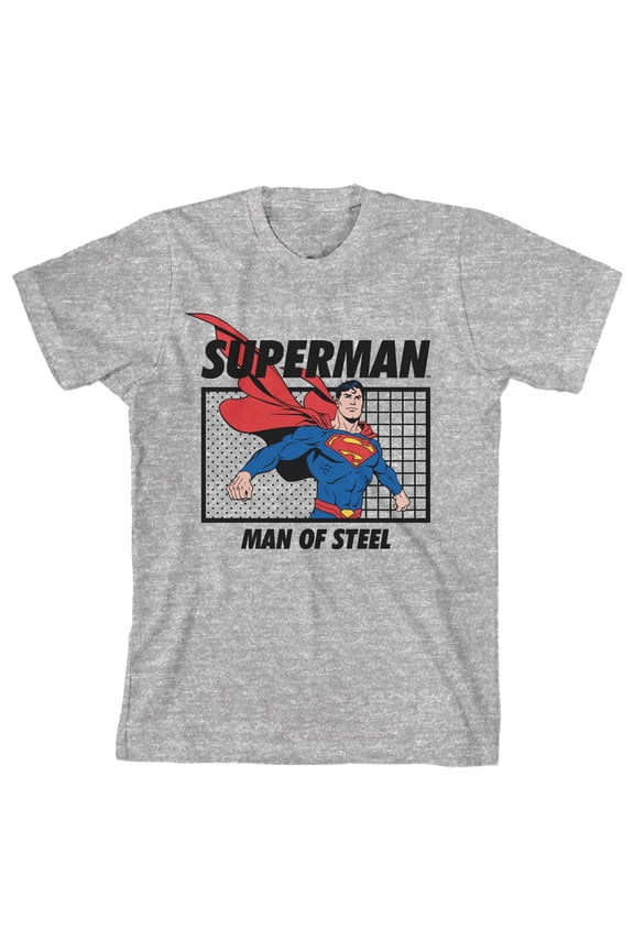 Superman Man of Steel Youth Boy's Heather Gray T-Shirt-XL