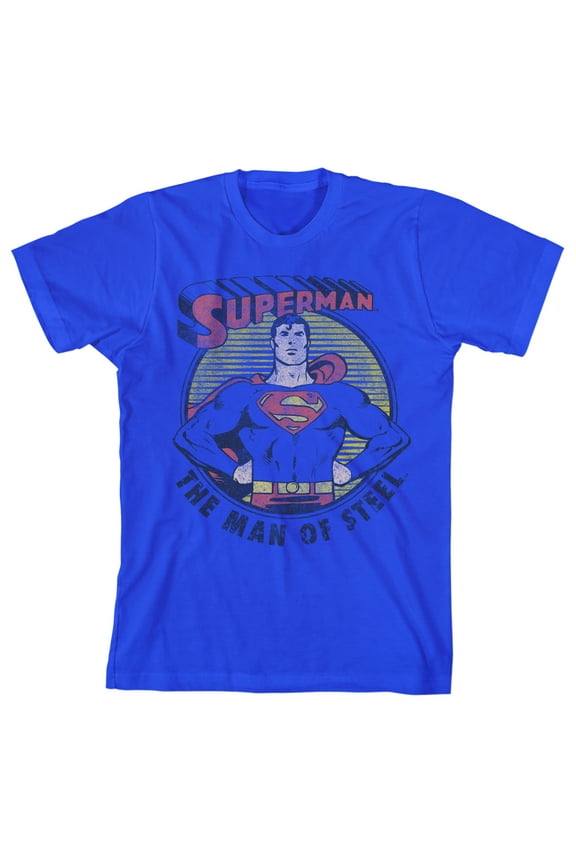 Superman Man of Steel Youth Royal Blue Graphic Tee-XS