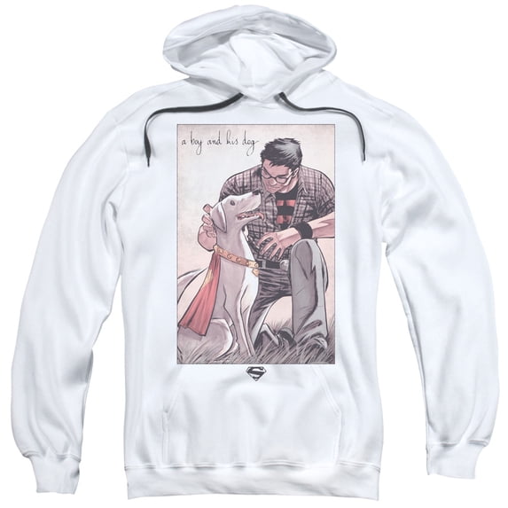 Superman Mans Best Friend Adult Pullover Hoodie Sweatshirt White