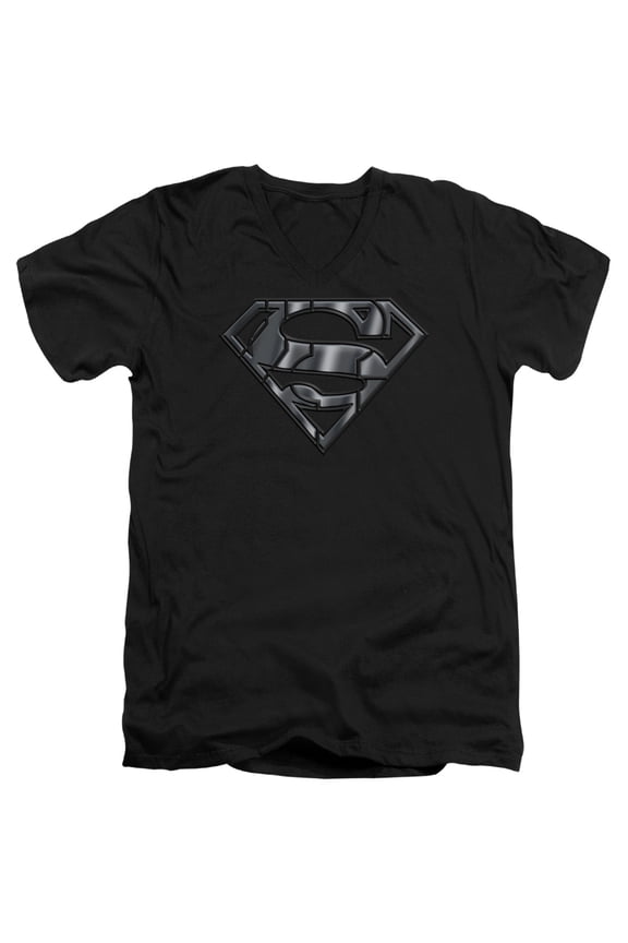 Superman Mech Shield Adult V-Neck T-Shirt Black