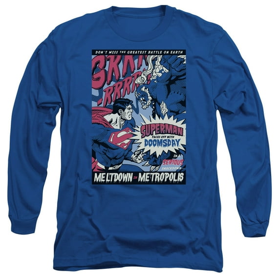 Superman Meltdown Long Sleeve Adult 18/1 T-Shirt Royal Blue