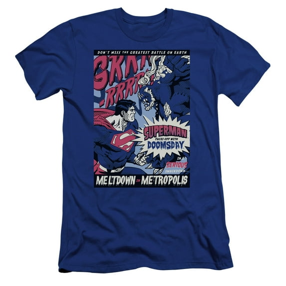 Superman Meltdown Premium Adult Slim Fit 30/1 T-Shirt Royal Blue