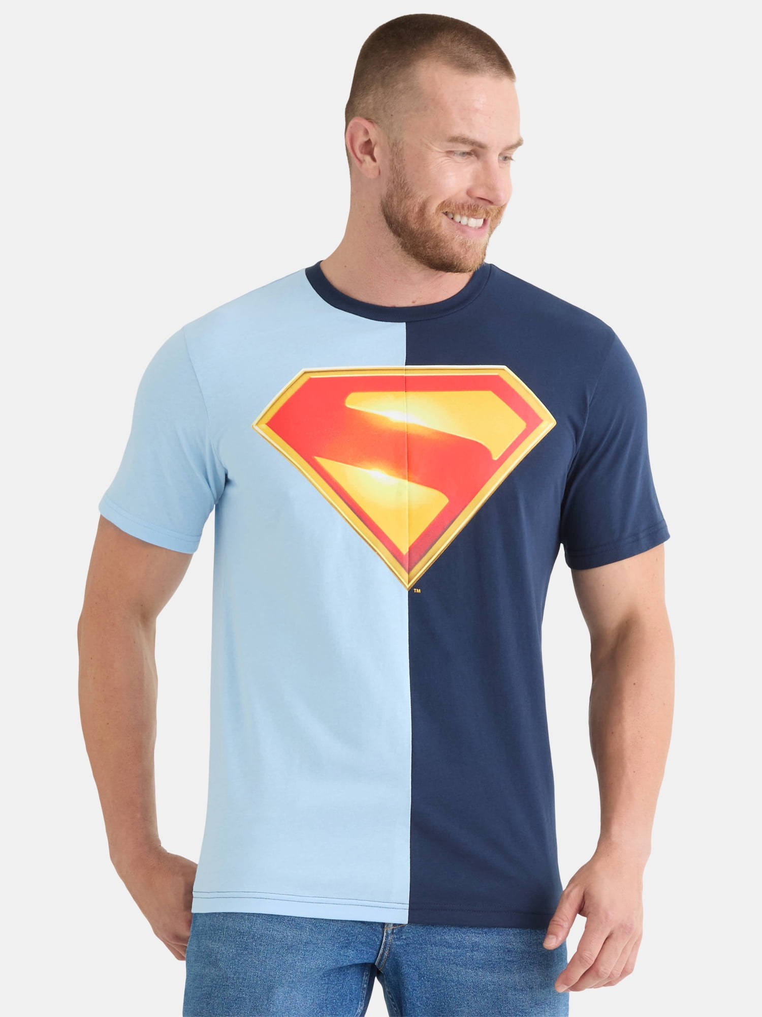 Superman Men's and Big Men's Two Tone Graphic Tee with Short Sleeves, Sizes S-3XL