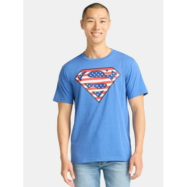 Superman, Men's & Big Men's, Graphic Tee Shirt Stars and Stripes Logo Patriotic Americana July 4th, Sizes XS-5XL