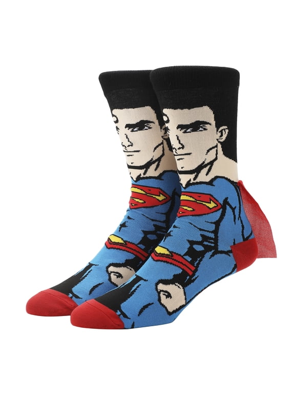Superman Men's Casual Crew Socks With Cape Attachments
