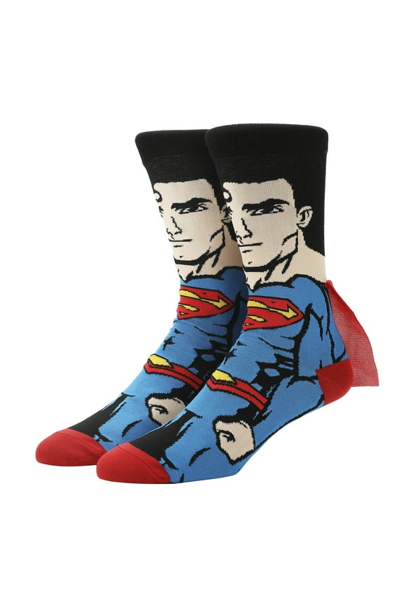 Superman Men's Casual Crew Socks With Cape Attachments