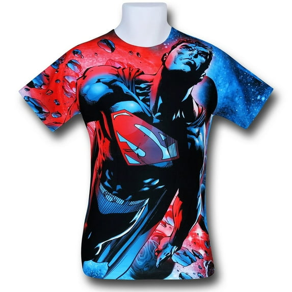 Superman Men's Red Sun Sublimation T-shirt Small White