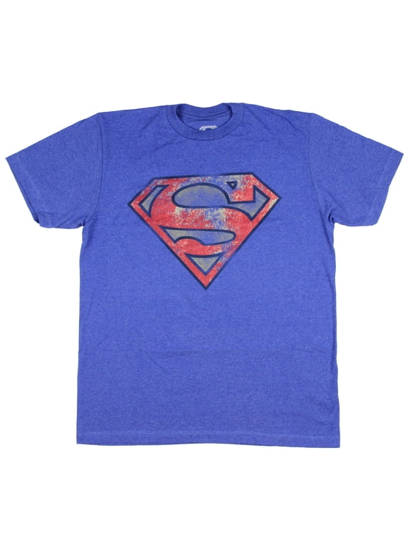 Superman Men's Vintage Faded Logo Design Graphic T-Shirt (Large)