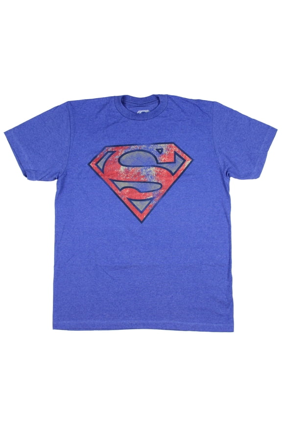 Superman Men's Vintage Faded Logo Design Graphic T-Shirt (Large)