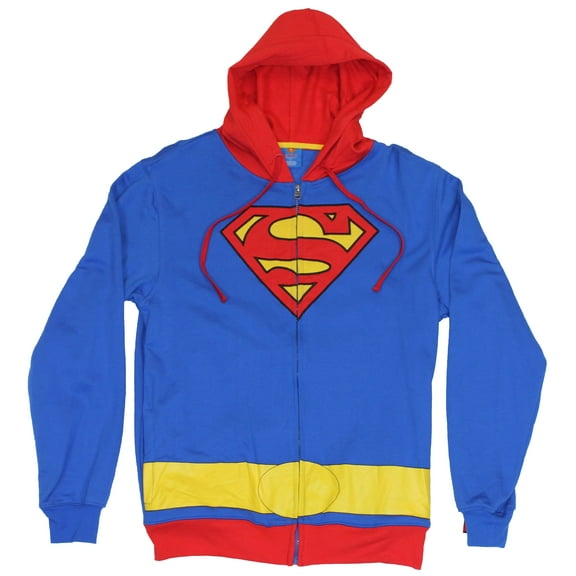 Superman Mens Hoodie Sweatshirt - Classic Red Blue & Yellow Costume Front Image (Small)