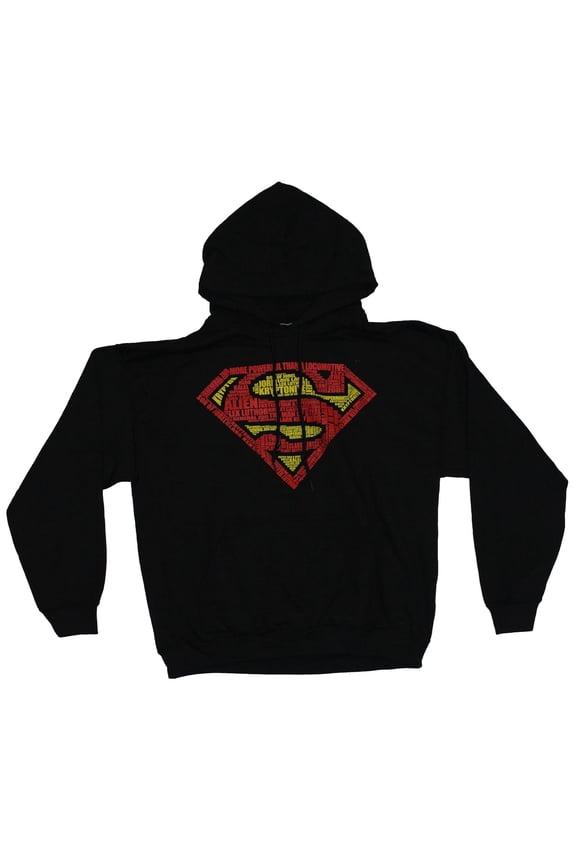 Superman Mens Hoodie Sweatshirt - Word Filled Red and Yellow Logo Image (Large)