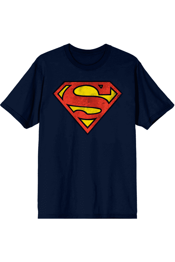 Superman Logo Men's Navy Tee - Classic DC Comic Graphic T-Shirt, Cotton-Large