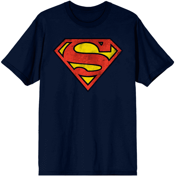Bioworld Superman Logo Men's Navy Tee - Classic DC Comic Graphic T-Shirt, Cotton-Large